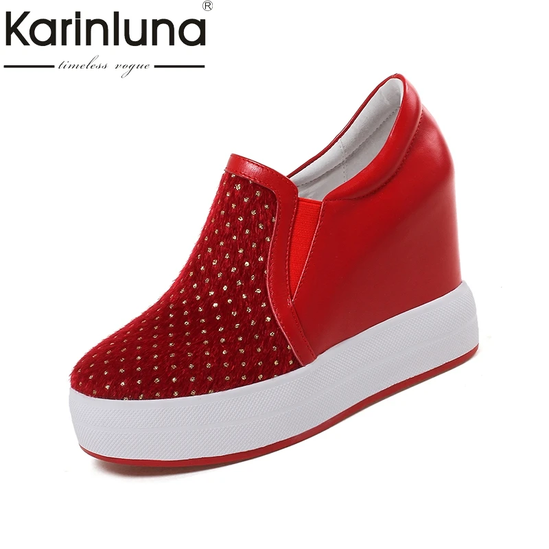 KarinLuna 2018 cow leather plus size 32-40 super high heels women shoes Woman red black elastic band pumps woman footwear