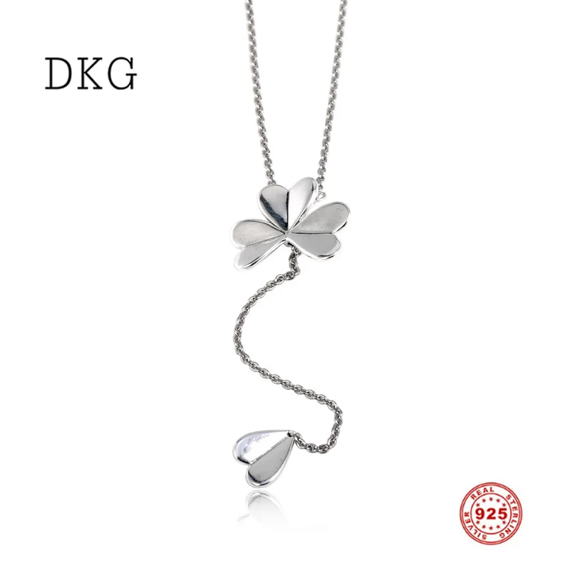 

2019 NEW Real 925 Sterling Silver Europe Lucky Four-Leaf Clover Necklace Pendant for Fits Original Women DIY Jewelry