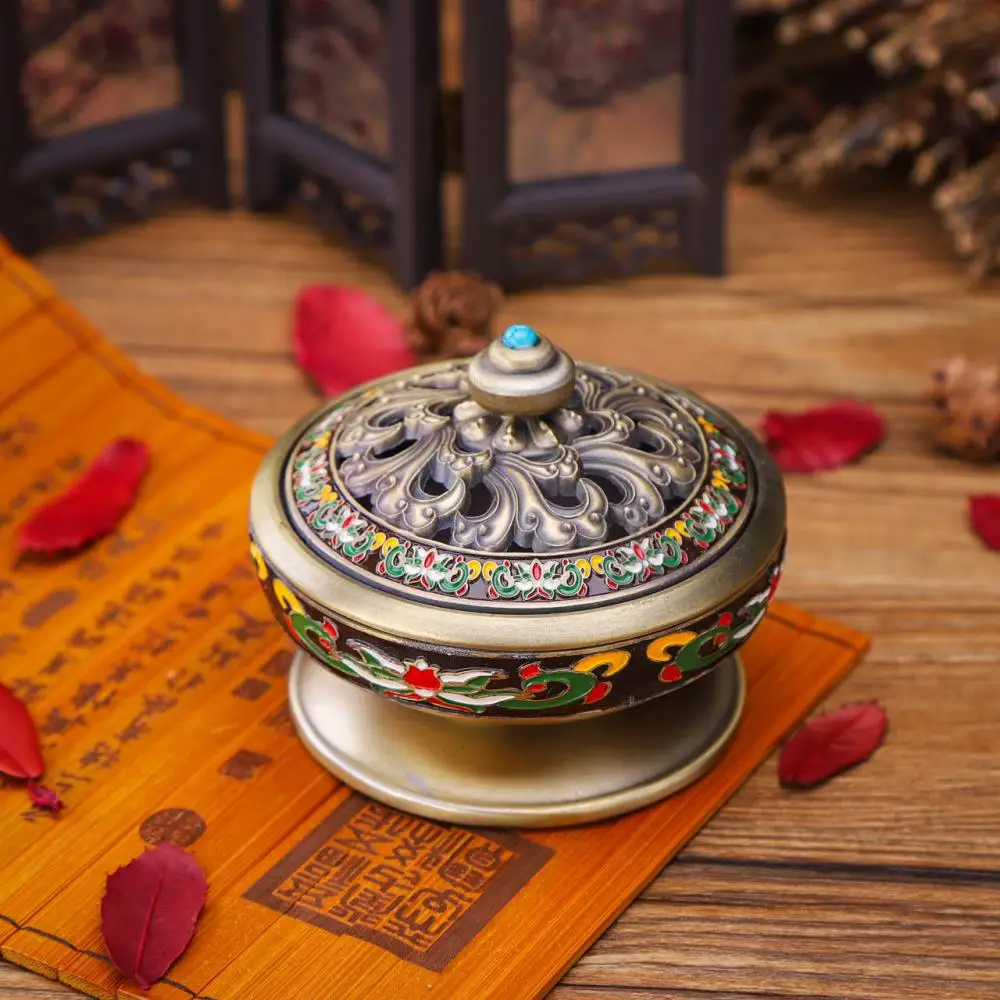 Colorful Tibetan Style Ceramic Incense Burners Portable Porcelain Censer Buddhism Incense Holder Home Decoration Chinese Craft
