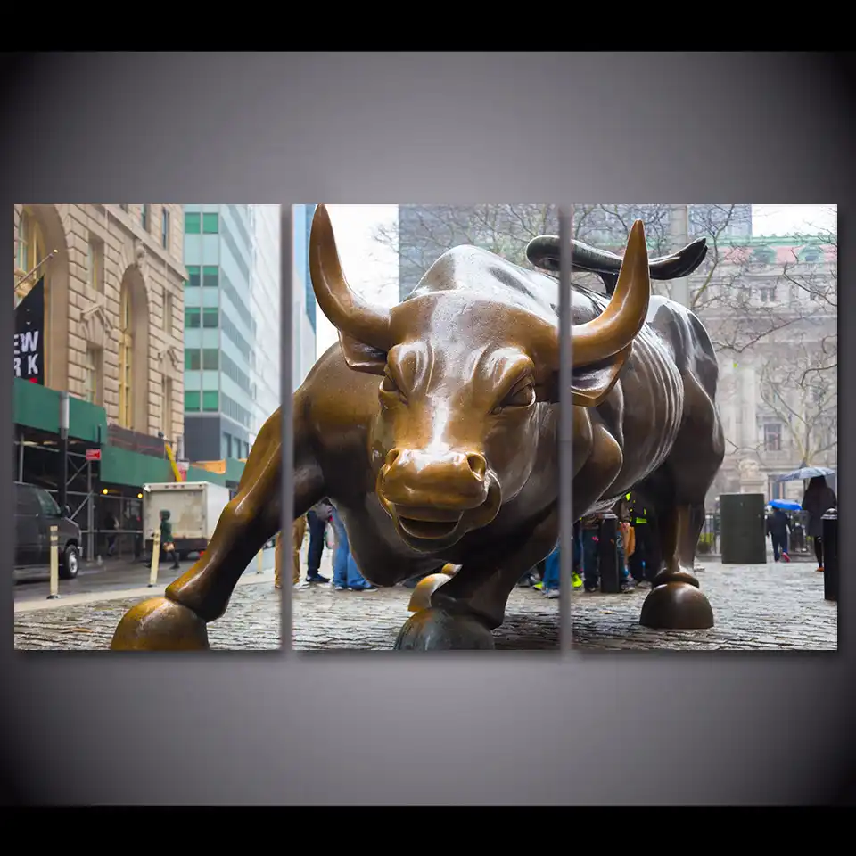 3 Piece Canvas Art Wall Street Bull Market New York Painting For