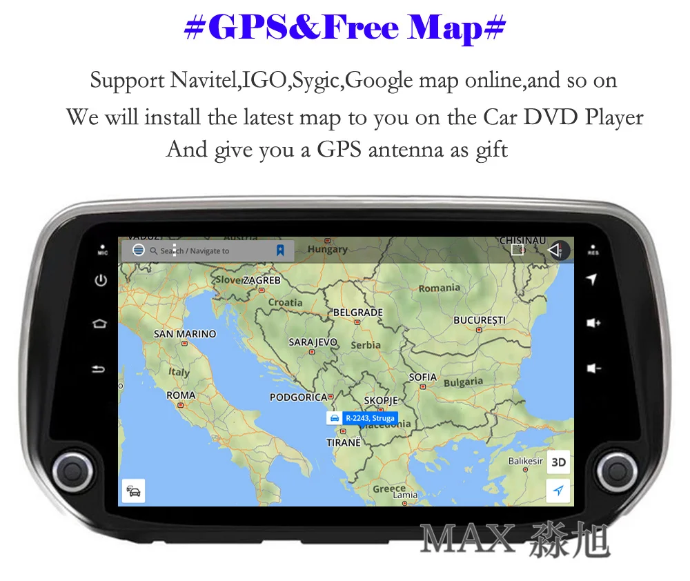 Best MAX Android 8.1 Car DVD Player for Hyundai Santa Fe 2018 Car Radio RDS SWC GPS Navigation System Free Maps Bluetooth Call/Music 1