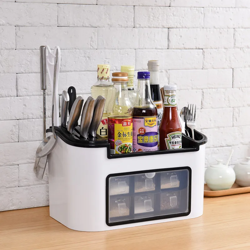 

Multifunctional Kitchen Shelf Condiment Box, Condiment Pot, Bottle Set Combination Knife Holder