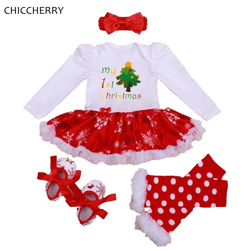 

My First Christmas Costume Baby Girl Clothes Sets Lace Romper Dress Headband Leg Warmers Crib Shoes Girls Christmas Tutu Outfit