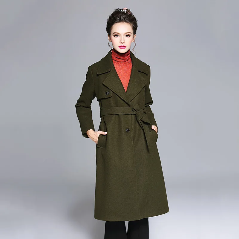 

2017 winter Fashion Ladies long woolen coat Turn down collar pea coat Single breasted trench coat outwear overcoat L-XXXXXL 6130
