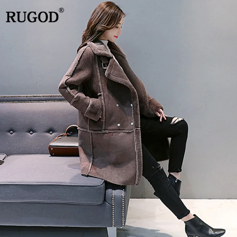 RUGOD элегантное ветрозащитное пальто из овечьей шерсти куртки женские 2018 зимние