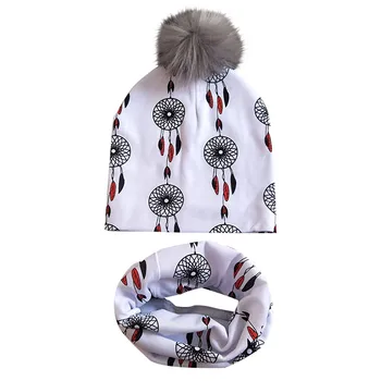 

Baby hat +muffler Printed Detachable Gray Wool Hat Hospital Cap Printed Collar 2pc( 4 months-2 Years )