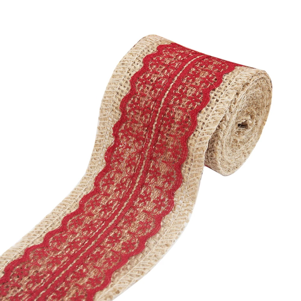 2 м кружево для поделок лента для шитья джутовый рулон Мешковина планки лента деревенская ручная работа шитье подарок домашний декор - Цвет: Dark Red