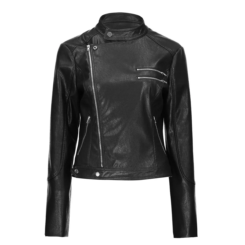 Goth Black PU Leather Jacket Coat Women Hot Sale Autumn