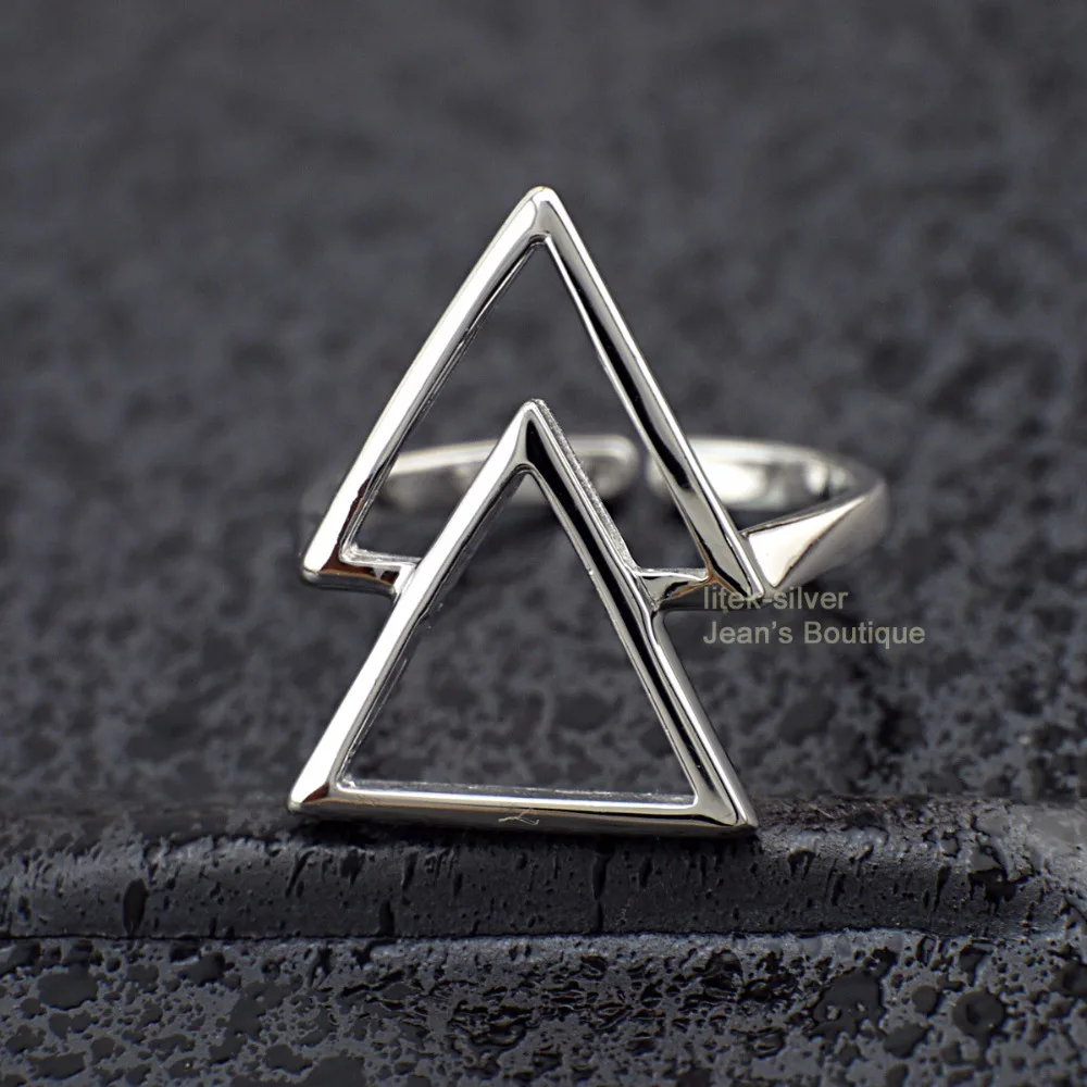 925 пробы Серебряное двойное треугольное регулируемое кольцо A3705|adjustable ring|925 sterling