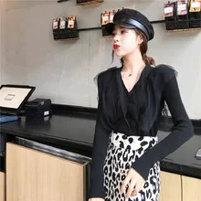 Корейские женские модные вязаные кардиганы, женские эластичные тонкие однобортные элегантные сетчатые кардиганы с v-образным вырезом, свитера, топы