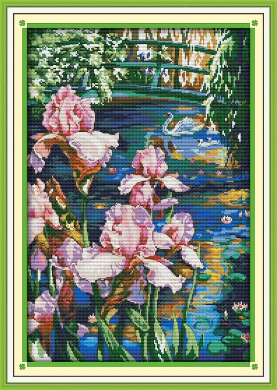 

Iris pool counted printed on fabric DMC 14CT 11CT Cross Stitch kitsembroidery needlework Sets Home Decor