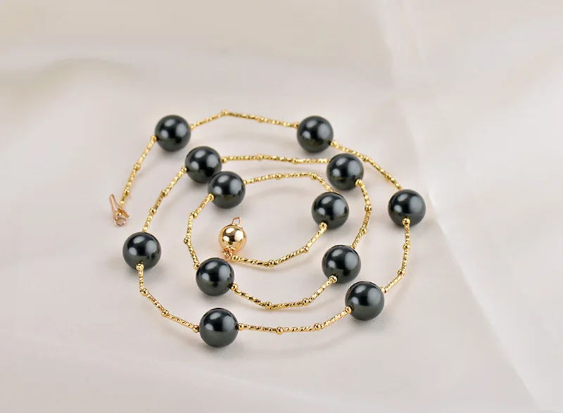 Новое модное черное ожерелье с имитацией жемчуга, двухцветное ожерелье, 8 мм, 10 мм, градиентное ожерелье с раковинами, 60 см