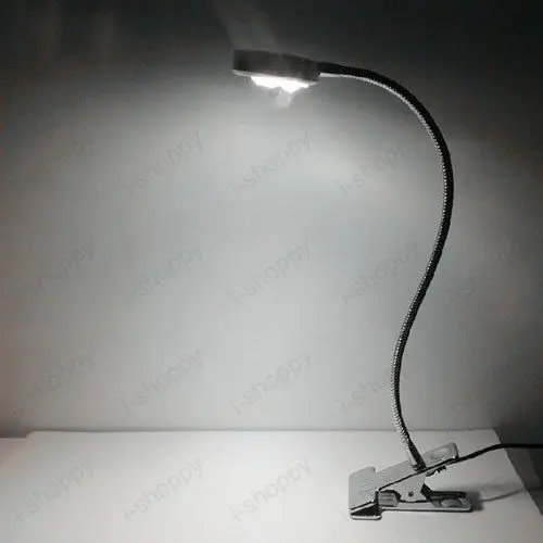

Flexible Pipe 3W/5W LED Desk Light Clamp Clip Picture Lamp ON/OFF Button Plug Spotlight Showcase Reading Room Shop Silver Shell