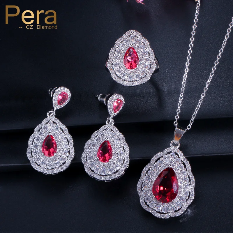 Ожерелье/серьги/кольца с фианитом в форме капли воды|set for women|drop setred jewelry |