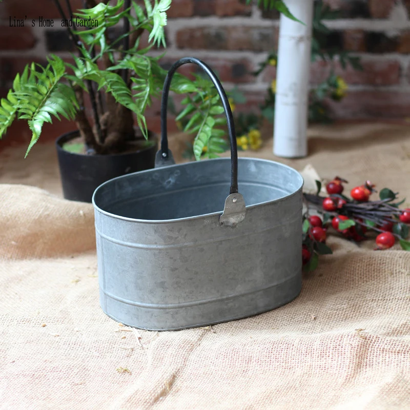 stack 2 pieces vintage retro galvanized metal buckets for multiple use (7)
