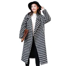 Размера плюс Новая модная куртка осень-зима плащ-Тренч Для женщин длинные Стиль плед Шерстяное пальто женские шерстяные пальто Верхняя одежда WJ59