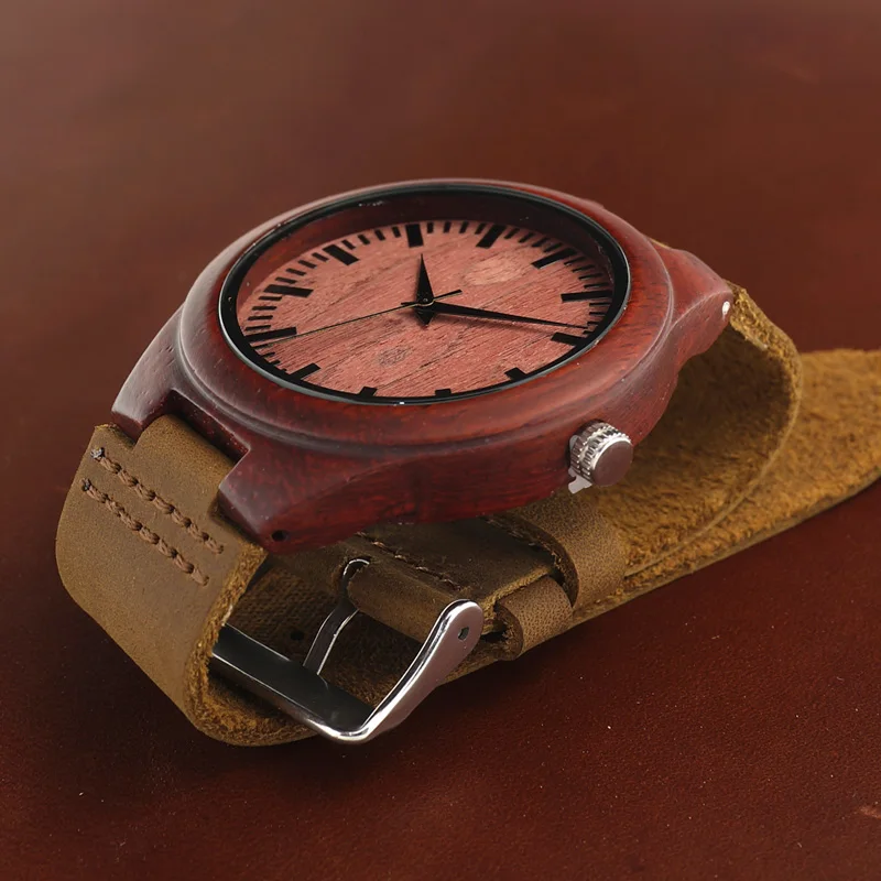 BOBOBIRD L15 Men's Red Sandal Wood Watches Men Cool Quartz Wristwatches With Leather Bands in Orginal Gift Box Design