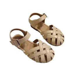 2019 летние детские плетеные сандалии детские пляжные шлепанцы для девочек маленьких девочек кожаные туфли школьные сандалии Мягкая