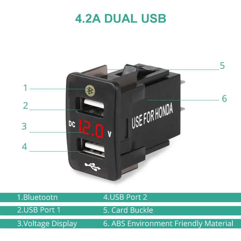 4.2A устройство для автомобиля с двумя портами USB Зарядное устройство с цифровой вольтметр место для парковки автомобиля Зарядное устройство розетка зарядное устройство для телефона с Зарядное устройство для Honda