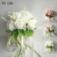 YO CHO – Bouquet de Roses artificielles en soie, pour demoiselles d'honneur, fleurs artificielles, blanc, rose, fournitures de Mariage, décoration de la maison