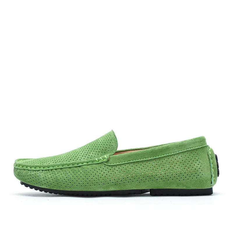 AGSan Summer Men Loafers Genuine Leather Casual Shoes Fashion Slip On Driving Shoes Breathable Moccasins Green Suede Loafers