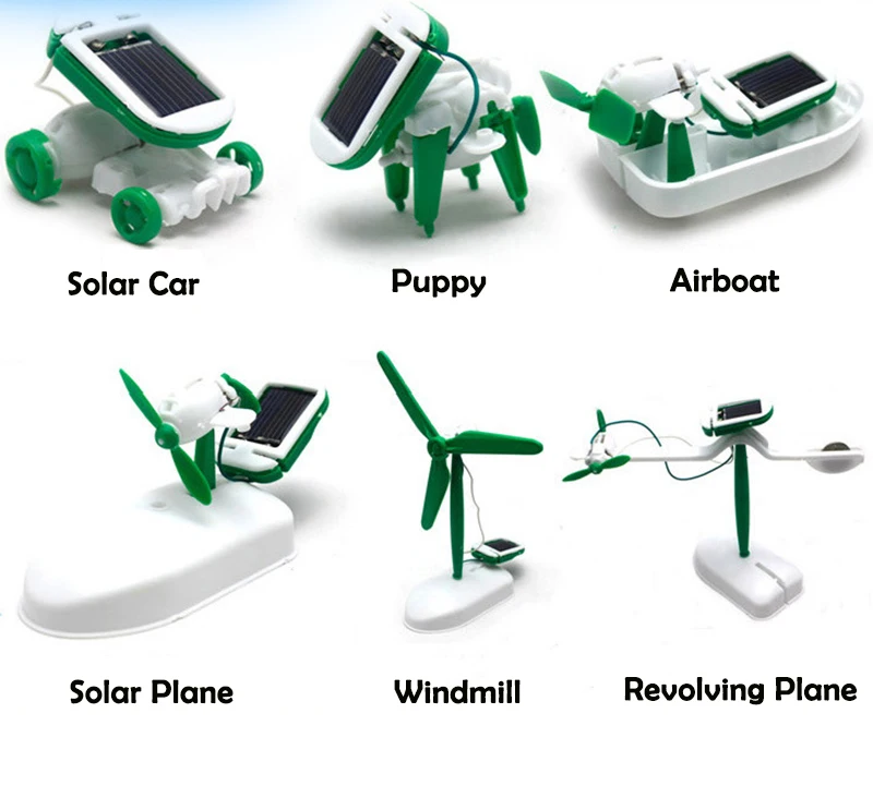 6 IN 1 car Solar Robots Educational DIY Kit Toys Boat Solar DIY Energy Fan kids toys for children