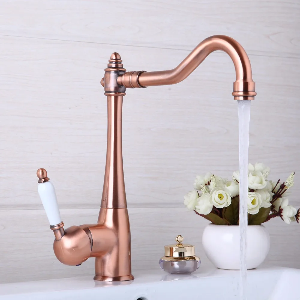 Kitchen Faucets 360 Swivel Antique Copper Mixer Tap Bathroom Basin Mixer Hot Cold Tap Faucet