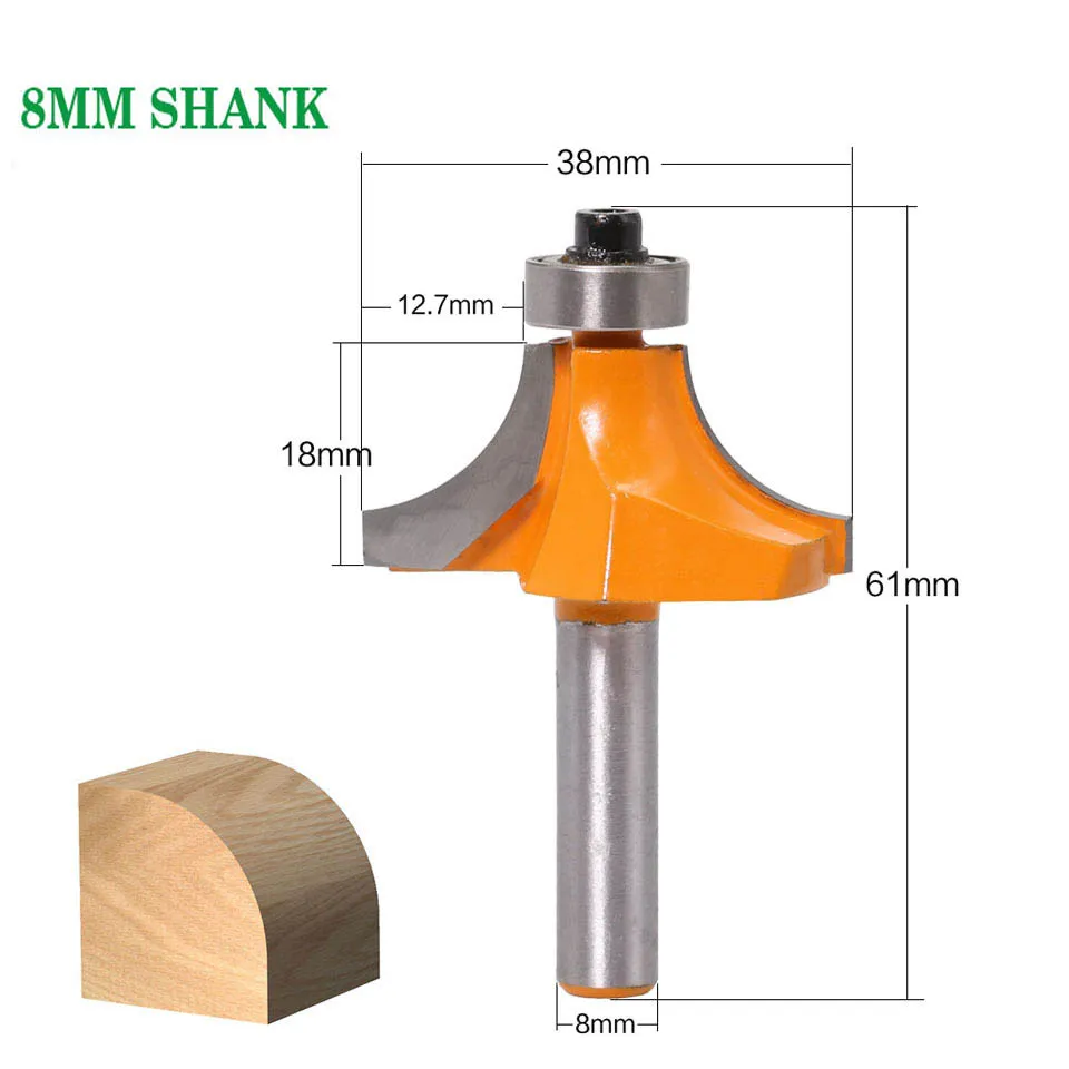 

1pcs 8mm Shank Round-Over Router Bits for Wood Woodworking Tool Endmill with Bearing Milling Cutter Trimmer Cleaning Corner