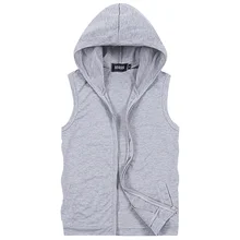 M-5XL хлопок без рукавов весна сплошной цвет мужской жилет кардиган Модный повседневный с капюшоном Большие размеры мужской жилет