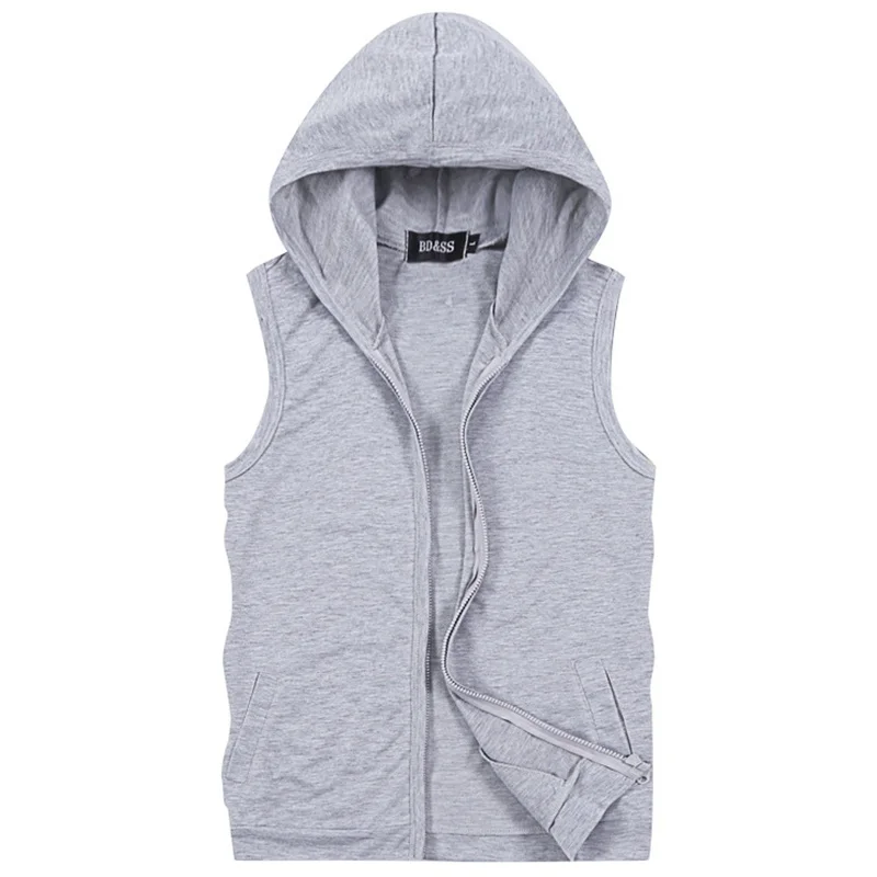 

M-5XL Cotton Sleeveless Spring Solid Color Men Vest Cardigan Fashion Casual Hooded Large Size Men Vest