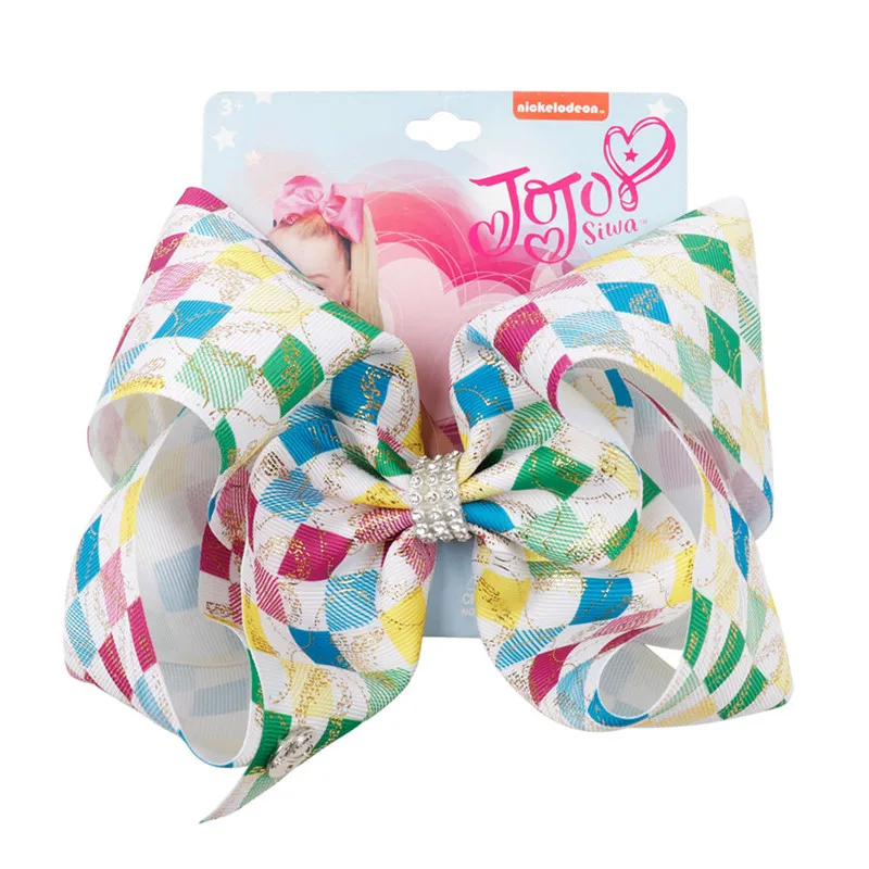 

8" Bronzing JoJo Bows Rainbow Printed Colorful Bow-knot Grosgrain Sequin Hairpins Geometric Hair Accessories for Girl