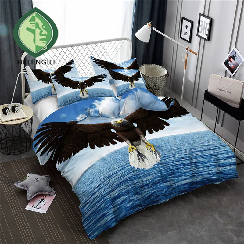 

HELENGILI 3D Bedding Set Eagle Print Duvet Cover Set Lifelike Bedclothes with Pillowcase Bed Set Home Textiles #Y-03