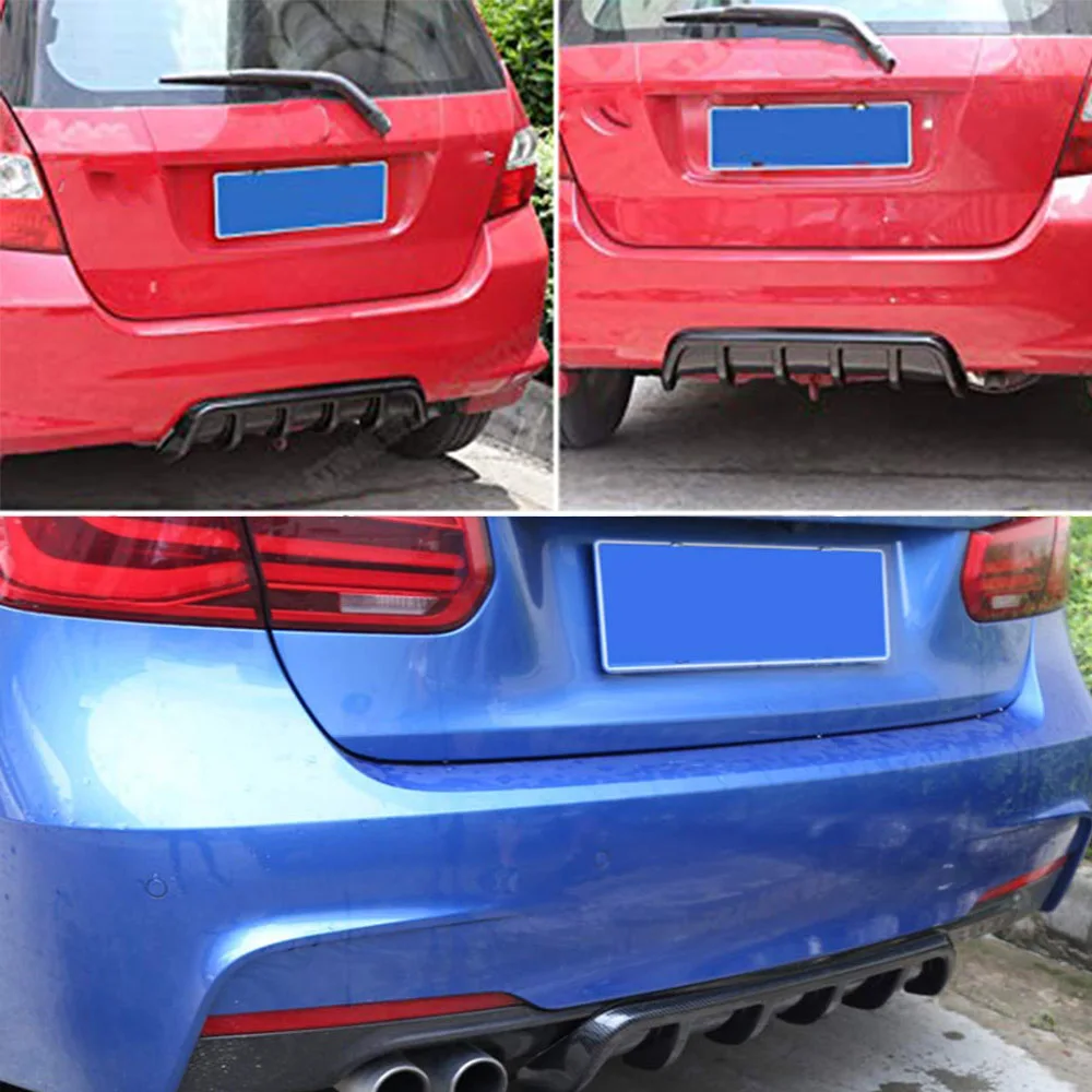 Universal Fit Rear Bumper Lip Lower Diffuser Shark Fins Black 4PCS ABS