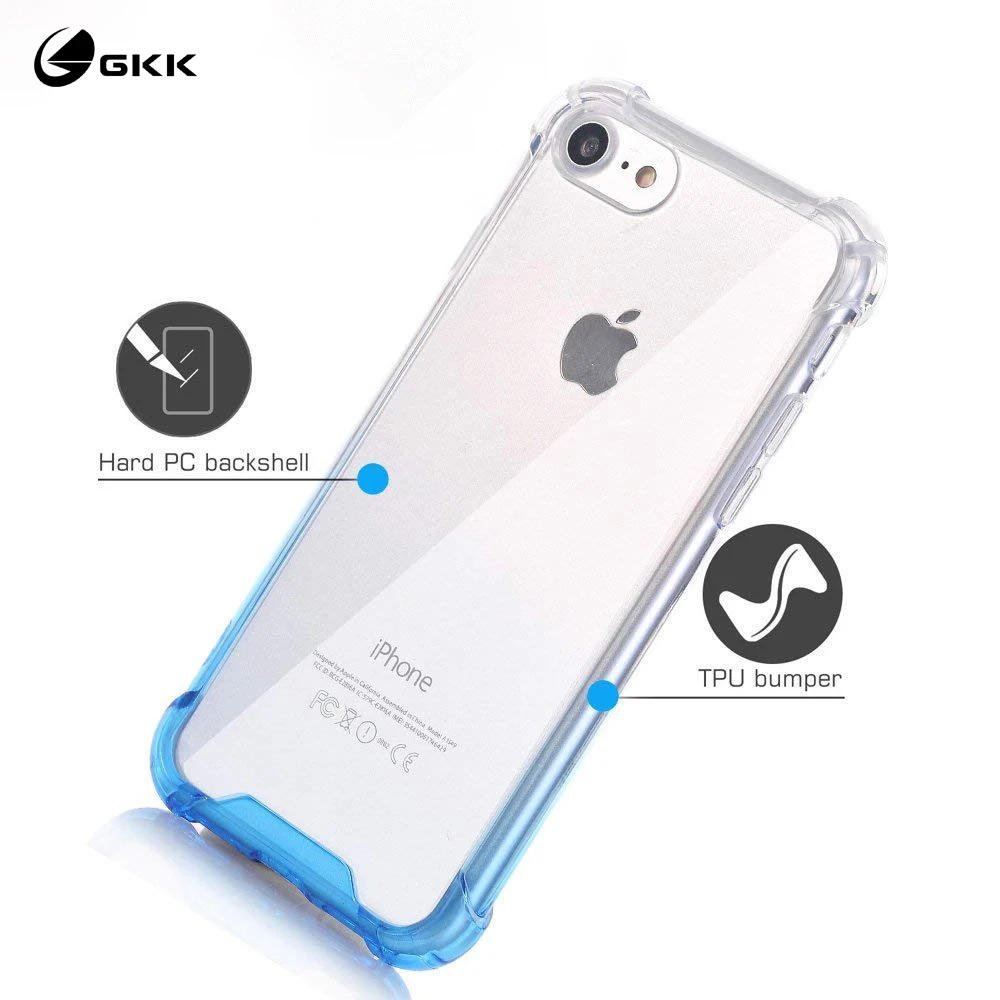 GKK Gradient for iPhone 7 Case 8 Plus X XR XS Clear Silicone Transparent Soft TPU PC Reinforced Airbag Cover Coque |
