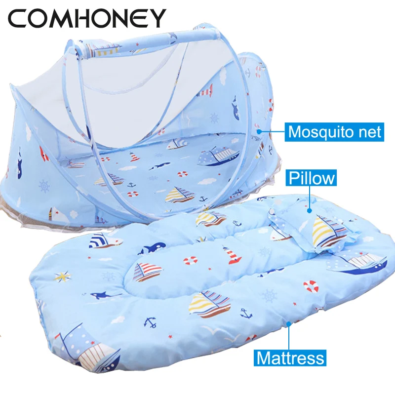 

Baby Crib 0-3 Years Baby Bed With Pillow Mat Set Portable Foldable Crib Mosquito Net Newborn Bedding Sleep Infant Travel Bed