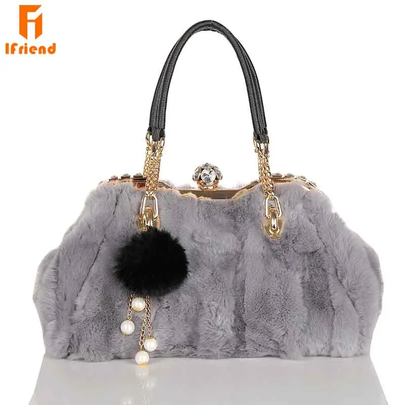 

Ifriend 2018 Winter Fashion Real Fur Shoulder Bags Women Brand Large Capacity Crossbody Messenger Bags Women Day Handbag