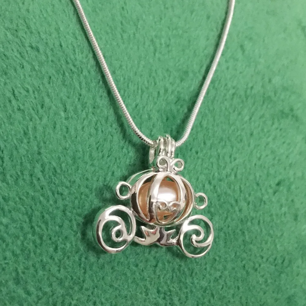 Solid 925 Silver Carriage Locket Cage Pendant Mounting DIY Can Open Sterling Silver Pumpkin Pearl Gem Bead Pendant Charm 5
