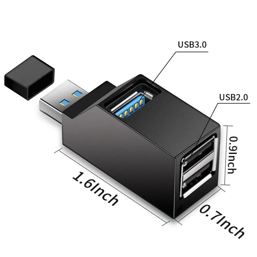 

BEESCLOVER 3 Port USB Hub High Speed Splitter Plug and Play r20