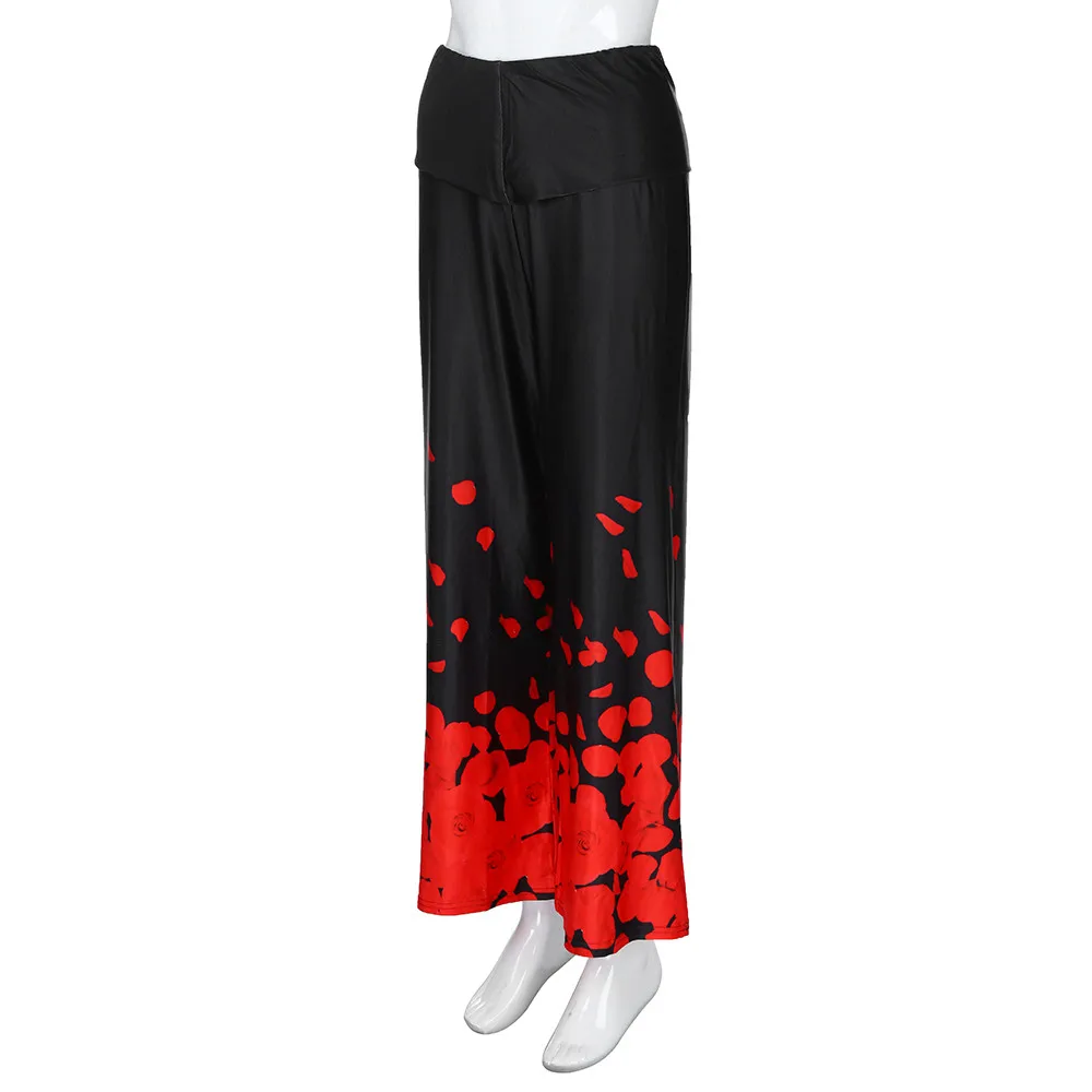 NEW Fashion Womens Casual Wide Leg Trousers Plus Size Rose Petal Printed Loose Pants hot Free Shipping W701