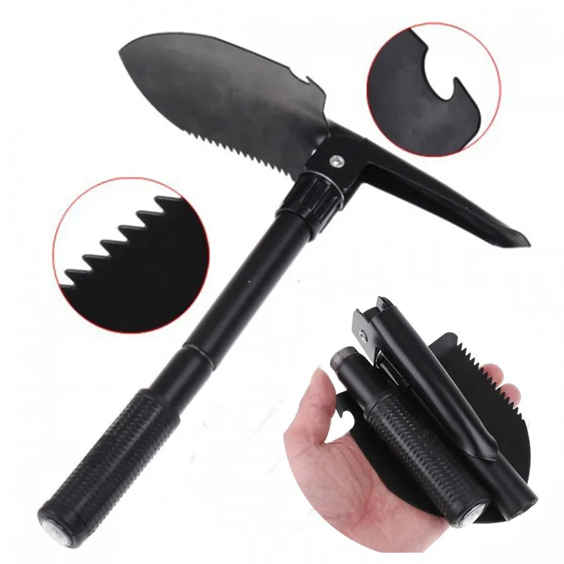 Hot sale Multi-function Portable Folding Camping Shovel Survival Spade Trowel Dibble Pick Emergency Garden Outdoor Tool(black