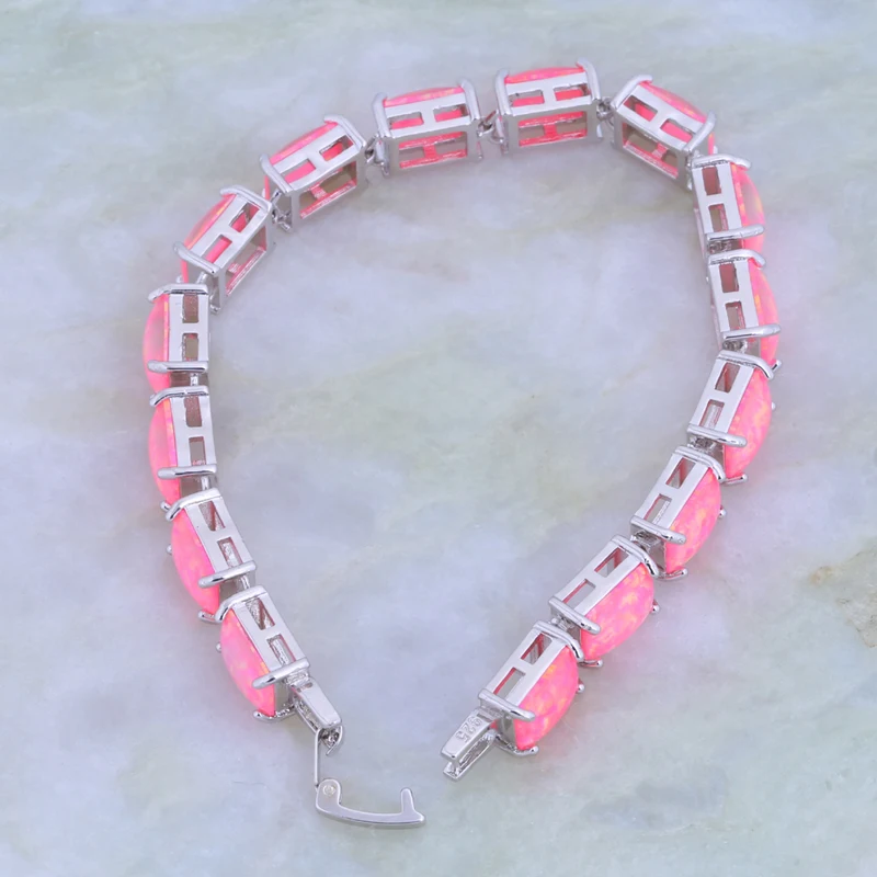 ROLILASON Pink Opal New 925 Silver Print Bracelet Fashion Anniversary Gift for women OB097