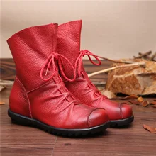2017 Vintage Style Натуральная Кожа Женщин Сапоги Плоские Пинетки Мягкой Воловьей Кожи женская Обувь Передняя Почтовый Ботильоны zapatos mujer