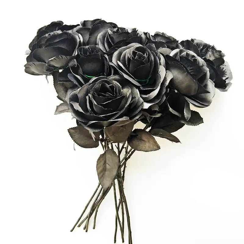 5pcs Artificial Silk Black Rose Bouquet Real Feel Artificial Flower Halloween Black Single