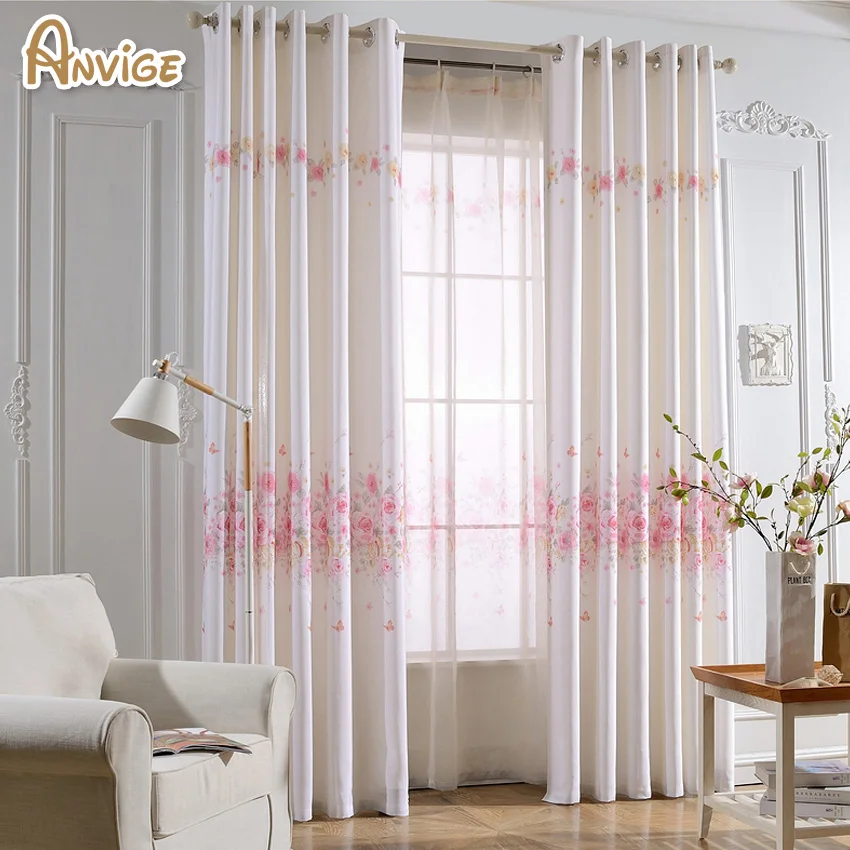 Printed Half Blackout/Sheer Window Curtains For Living room Bedroom