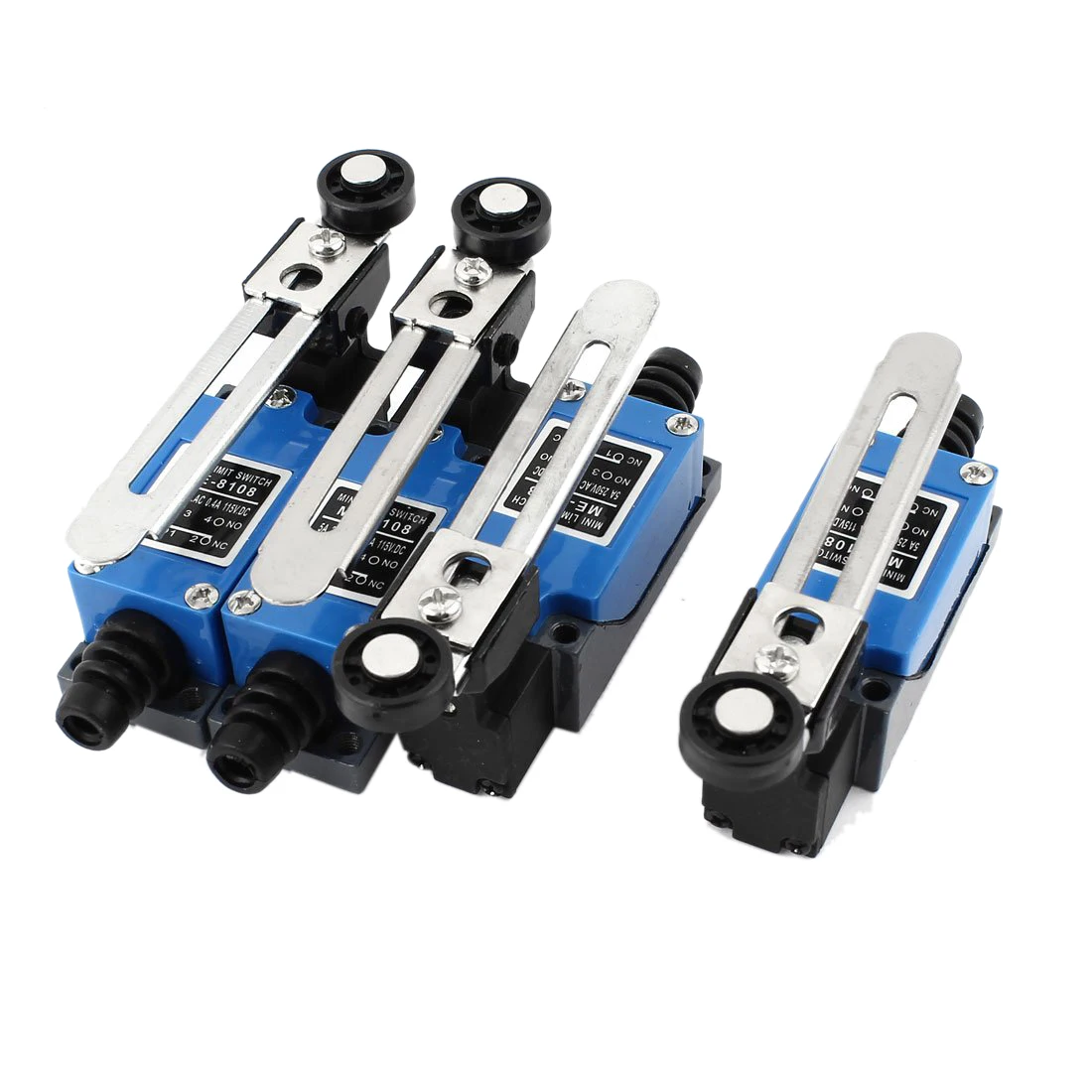 

Hot 4 Pcs Adjustable Roller Pivot Lever Limit Switch No Nc Ac 250V Dc 115V black + blue