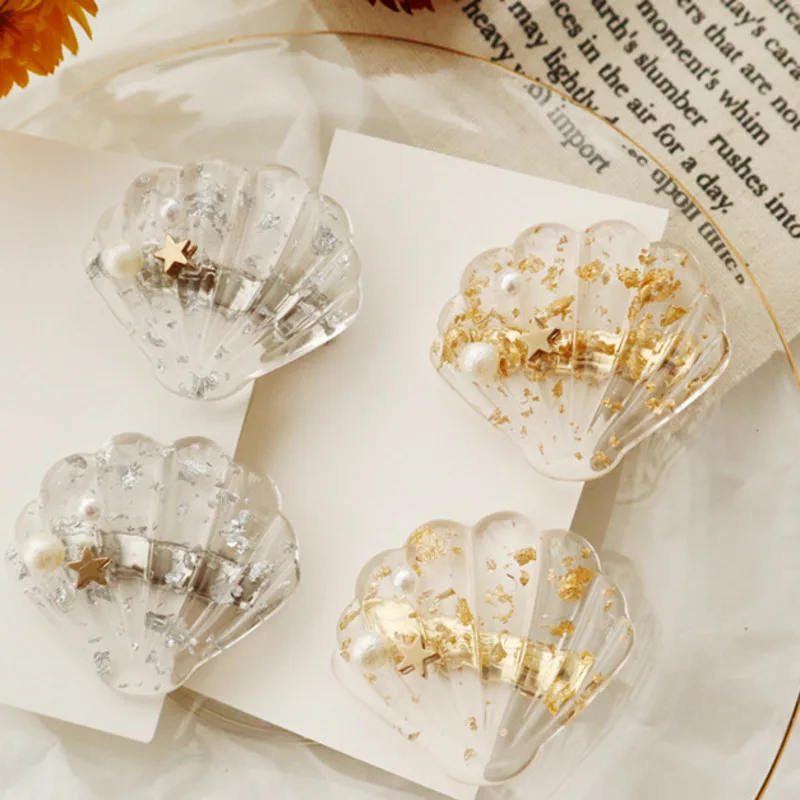 

Korea Shiny Sequins Resin Shell Hair Clips for Women Imitiation Pearl Star Hairpins Vacation Beach Hair Accessories