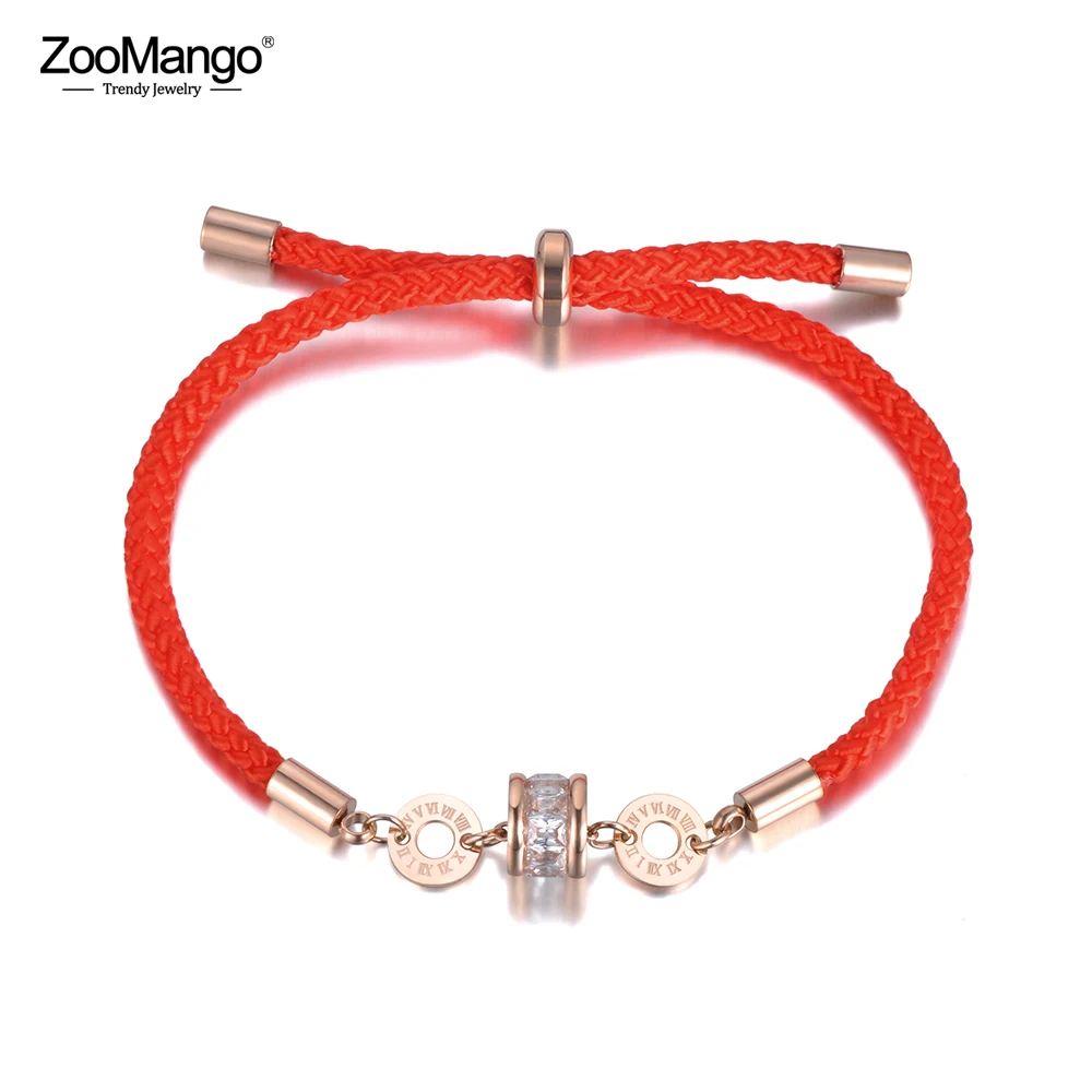 

ZooMango Ethnic Stainless Steel White/Black CZ Crystal Roman Number Charm Bracelets For Women Red Rope Bracelet Jewelry ZB19010