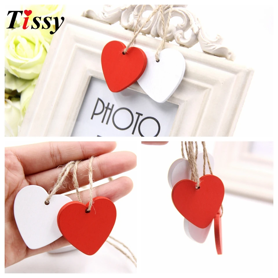 10PC Wood Craft Lovely Wooden Hearts Wooden Pendants Ornaments Wedding Favors Vintage Home Wedding/Birthday Party Decorations