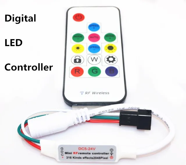 DC5V 12V 2048 пикселей 300 видов изменения Цифровой RGB LED контроллер полосы 14Key RF