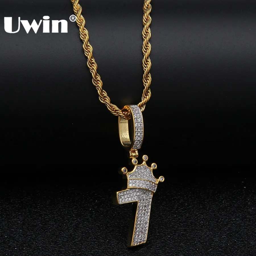 Ожерелье Uwin Bling Number 7 с короной для мужчин подвеска кулоном из фианита цепочка